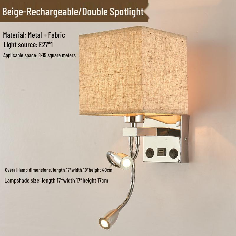 European LED Wall Lamp with USB: Dimmable Fabric Bedside Light for Bedrooms