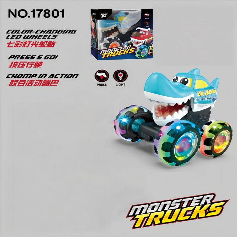 HX Press & Light Up Monster Truck Toy, Inertia Powered Off-Road Vehicle with Rolling Wheels Lights, Shark/Crocodile/Dinosaur/Bull King Model