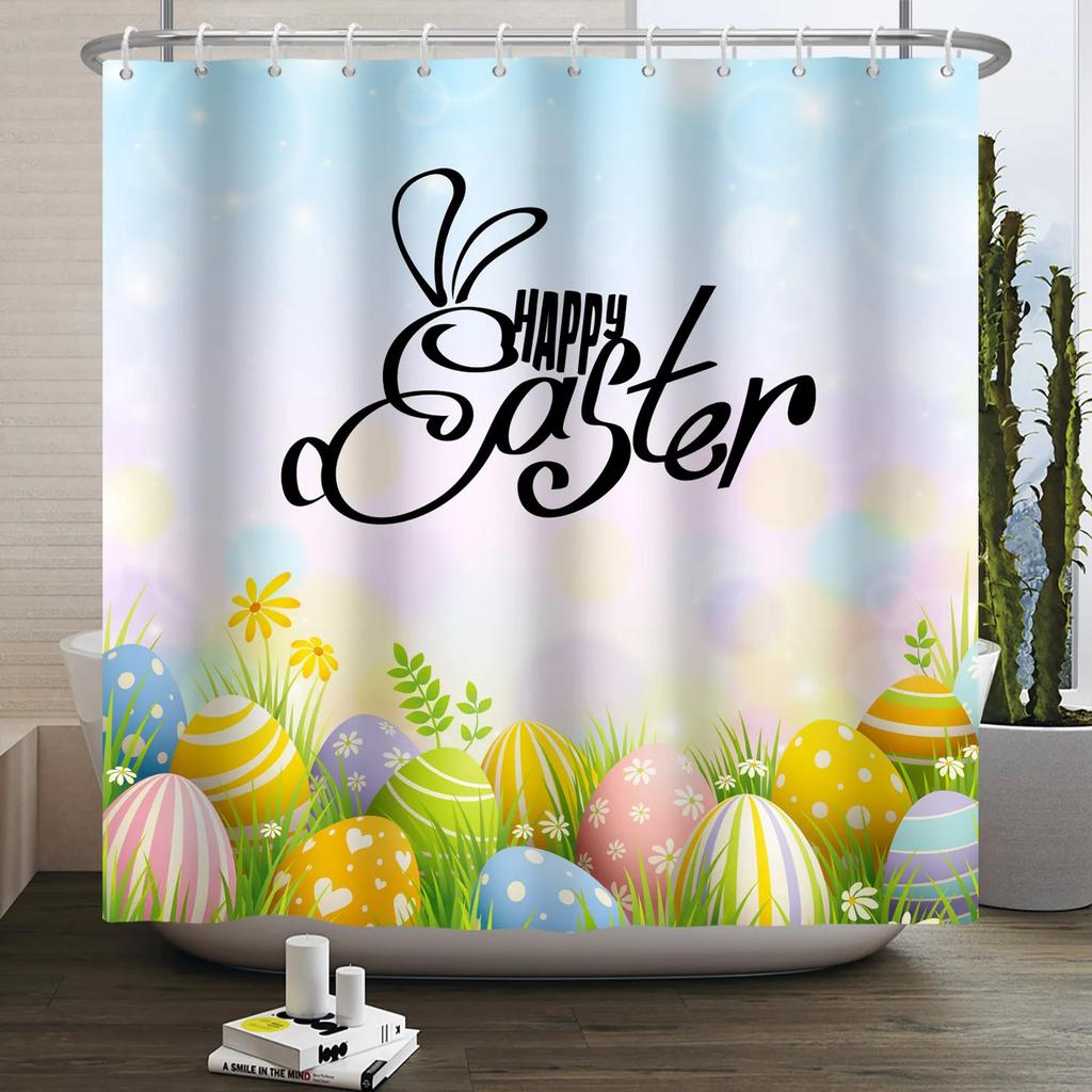 Весенняя Пасхальная Занавеска для душа Счастливый Кролик Кролик Яйца Цветочный Сад Цветочный Праздничный Водонепроницаемая Занавеска для душа для ванной комнаты с крючками