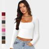 New Long-sleeved T-shirt Women's Slim-fit Lace U-neck Base Shirt