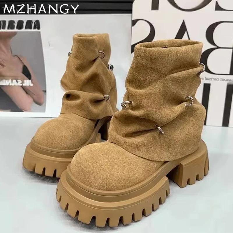Модные женские ботильоны на платформе, модные замшевые туфли на среднем каблуке, женские зимние ботинки челси 2025 года, прогулочные, новые, готические, зимние ботинки Botas Mujer