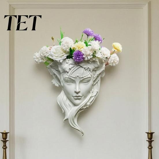 Unique Elf Relief Planter Fairy Face Shape Wall Planter, Girl Flower Pot, Mounted Resin Sculpture Vase for Indoor Outdoor, Cactus, Herbs, Air
