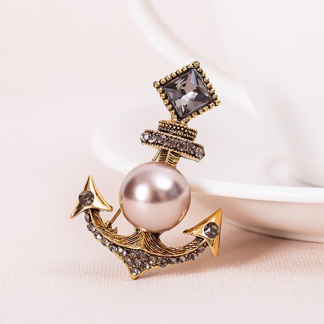 Brooch Retro Anchor Pearl Crystal Pins Rhinestones Cardigan Sweater Lapel Pin Luxulry Jewelry Brooches For Women Accessories
