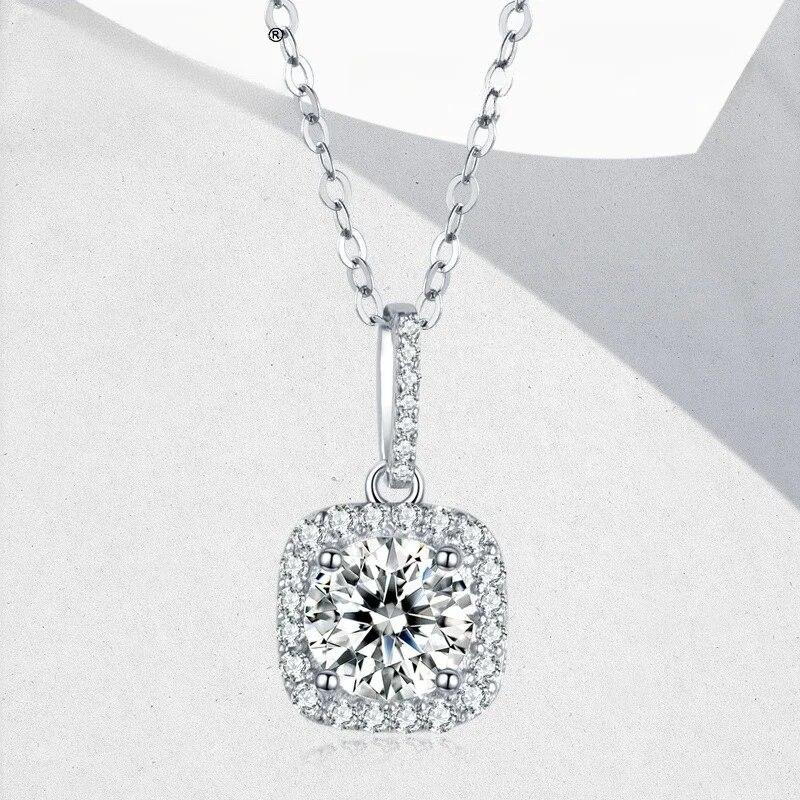 New Moissanite Diamond 6.5mm 1CT Necklace For Woman Pendant 925 Silver Necklace For Women Chains Party Bridal Fine Jewelry