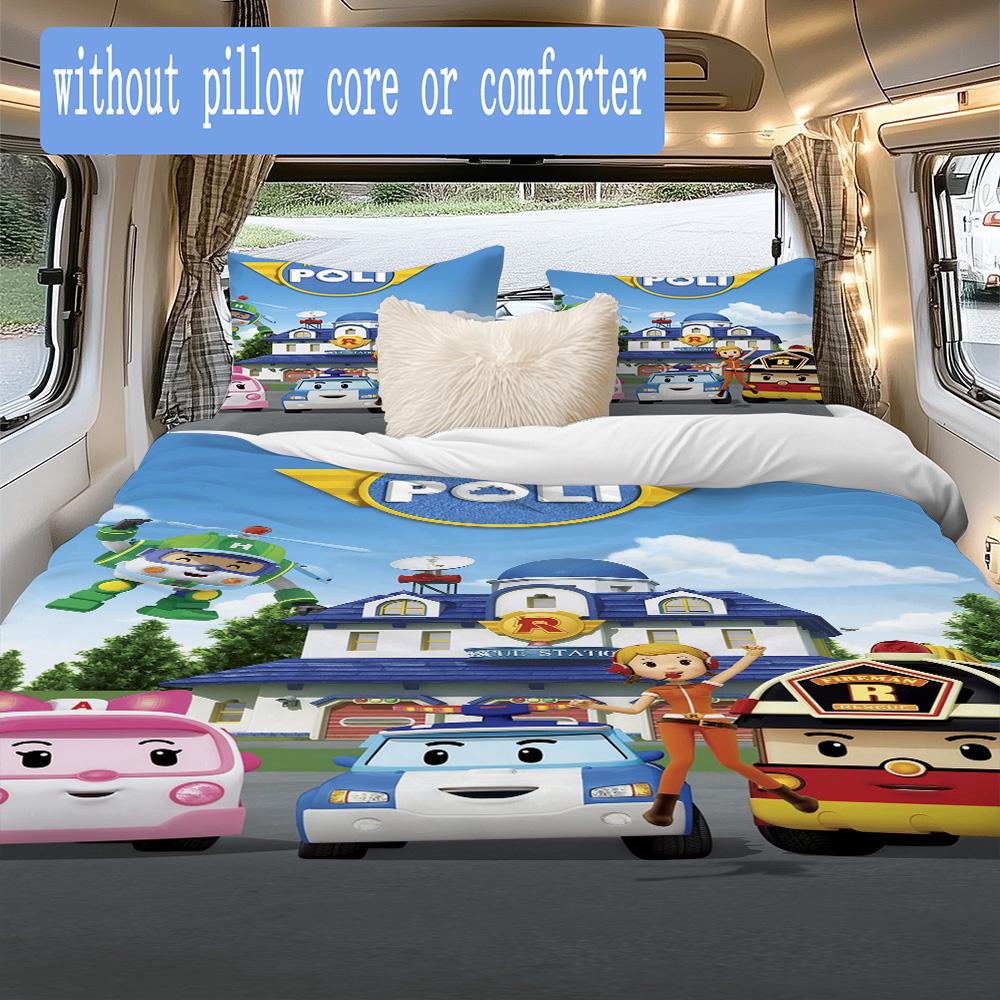 Robocar Poli Pattern Bedding,Quilt Set Quilt Cover Pillowcase Home Birthday Gift (1*duvet cover+2*pillowcase,without core)XSJT0917349