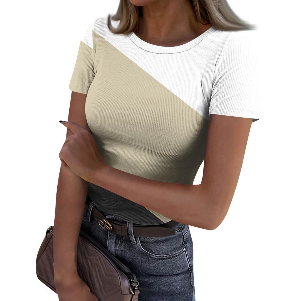 Женская узкая футболка, модный повседневный свитер с круглым вырезом и коротким рукавом