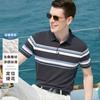 Summer Classic Striped Business Casual Silk Slippery Cool Drop Short Sleeve Polo Shirt with Mulberry Silk