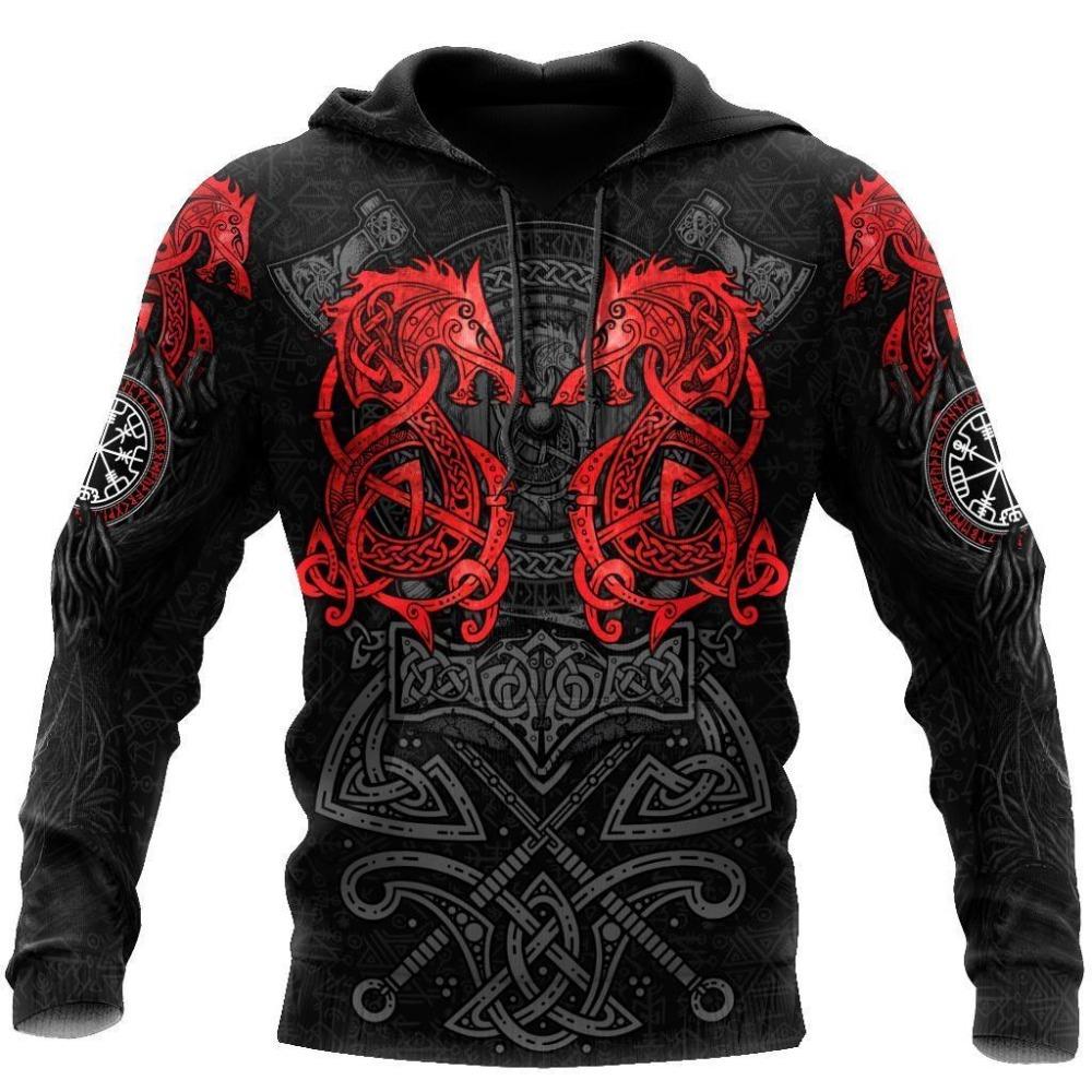 Oversized Tattoo Skeleton Cross Terror Red 3D Printed Men's Hoodie Sweatshirt Casual Tracksuits Raven Bad Wolf Animal Clothing