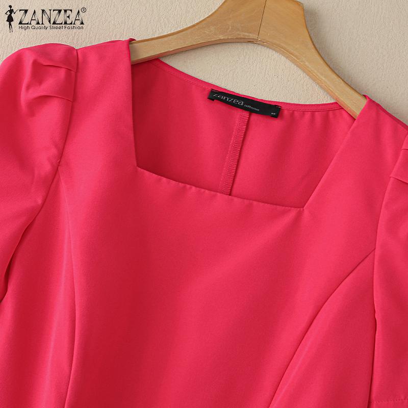 ZANZEA Женское повседневное квадратное воротниковое короткое летнее платье с коротким рукавом