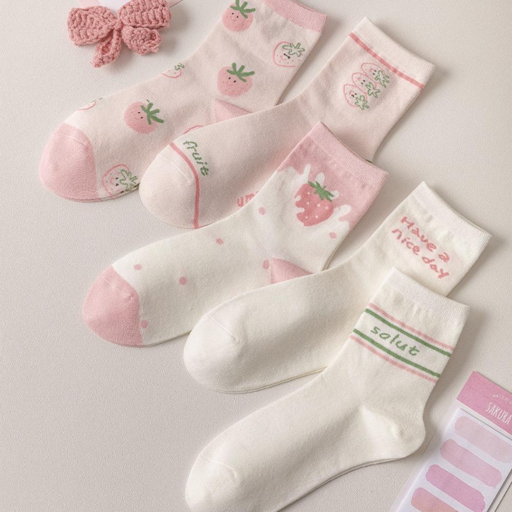 Дышащие женские хлопковые носки с рисунком клубники и молока, средние носки-трубы, спортивные носки
