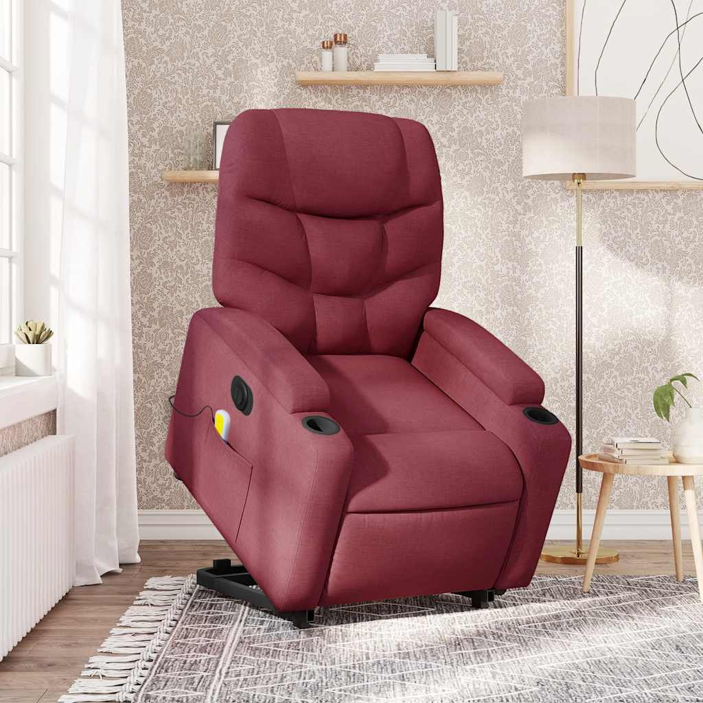 Electric Massage Chair with Lift Assist Burgundy Fabric