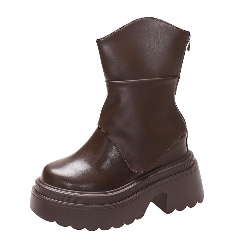 Модные 11 см толстые каблуки мотоциклетные ботинки высокая платформа осенние кожаные кроссовки женские зимние теплые ботильоны толстые короткие панк-ботинки