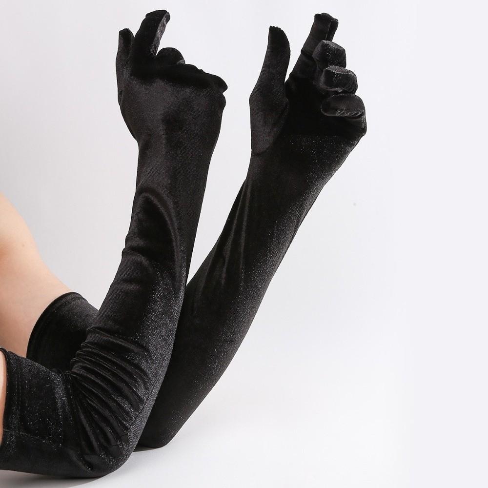 Solid Color Velvet Long Gloves 53cm Evening Dress Gloves Women's Fluffy Gloves Party