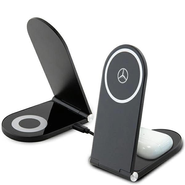 Складное индуктивное зарядное устройство Mercedes Silver Stars Magsafe 2в1 15 Вт — черный