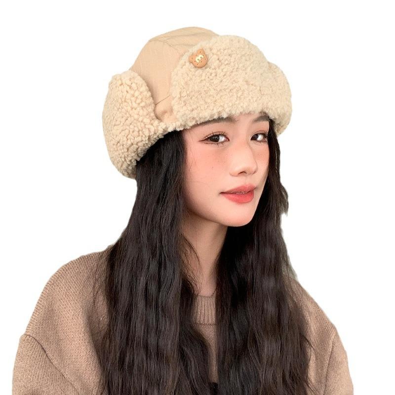 Осенне-зимняя женская шапка M медведь из овечьей шерсти, зимняя теплая, для защиты от холода на улице, шапка-ушанка, толстая