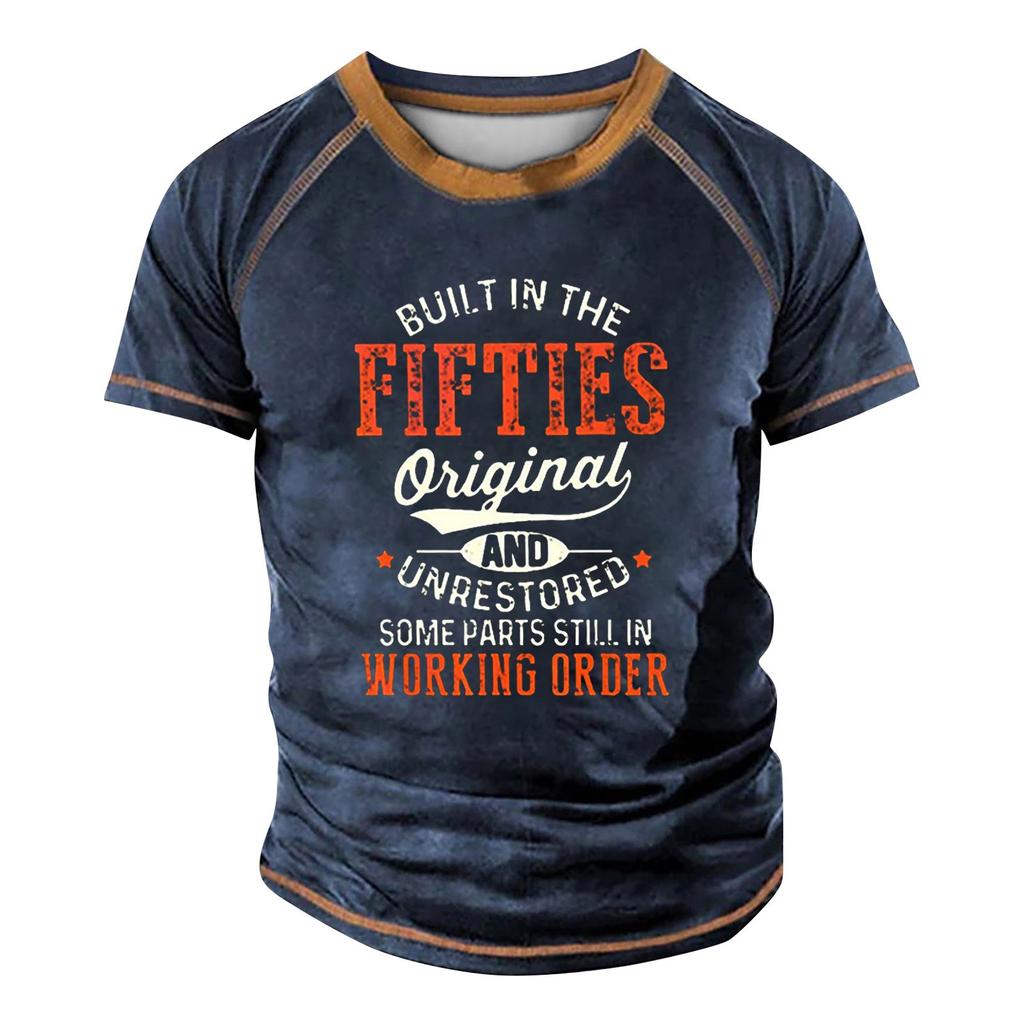 Men's Raglan T-shirt Retro Short Sleeve Round Neck Letter Printing Tops