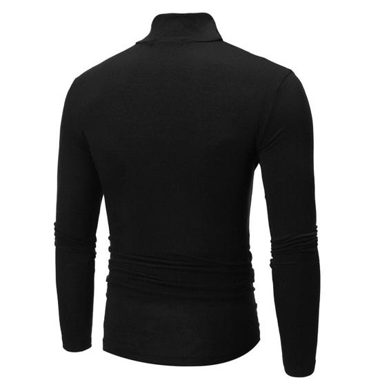 Men Autumn Winter Slim Fit Bottoming T-shirt Turtleneck Long Sleeve Solid Color Elastic Thin Pullover Tops Streetwear