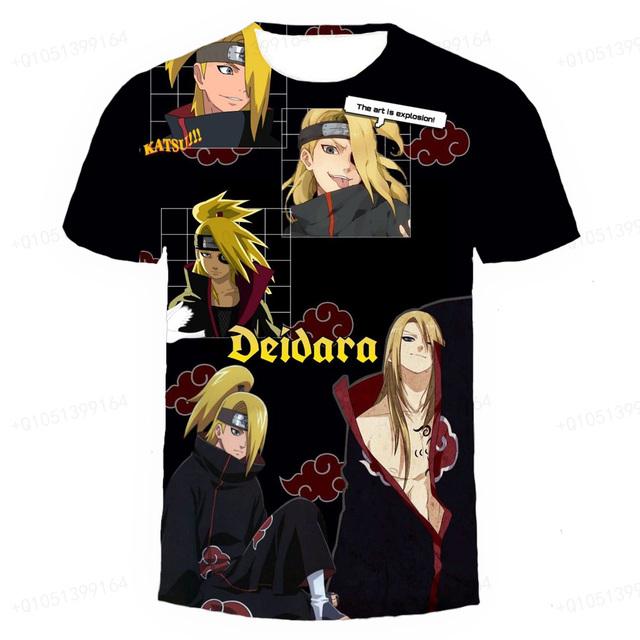 Футболки с героями мультфильмов для мальчиков и девочек, летняя детская уличная одежда с 3d принтом Наруто и короткими рукавами