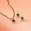 Designer Mangalsutra Square Necklace Rose Gold Plated Zircons Green Stone Set For Women