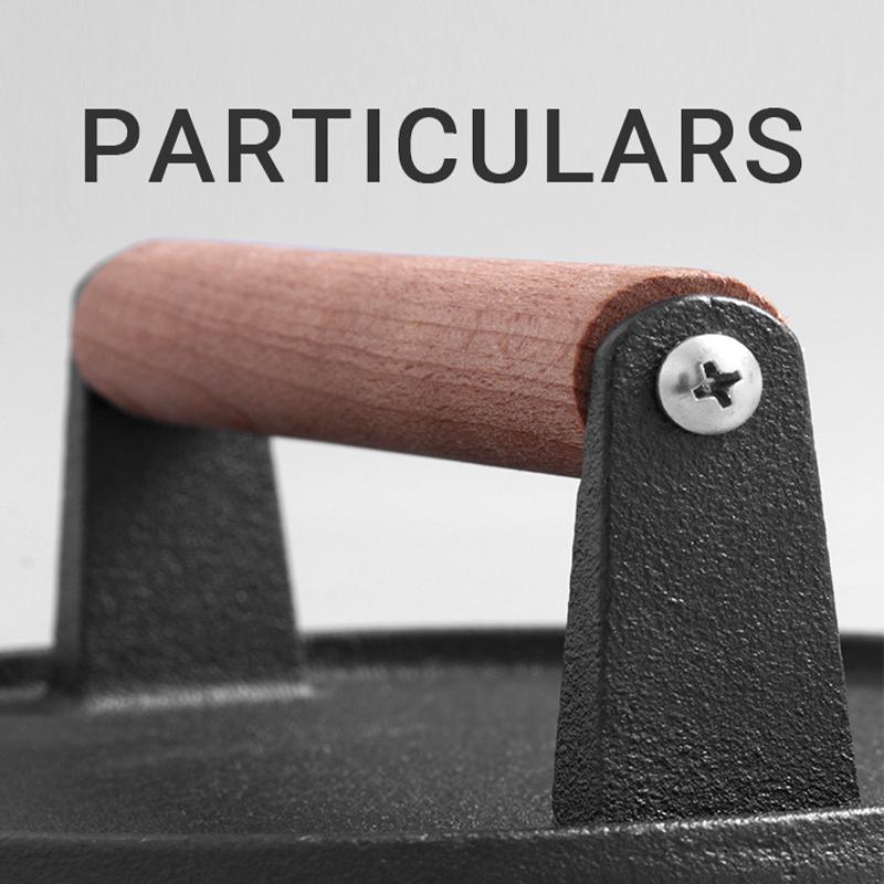 Cast Iron Grill Press Heavy Duty Hamburger Patties Meat Masher Wooden Handle Preheat Bacon Press Flat Grill Hamburger Grinder 4