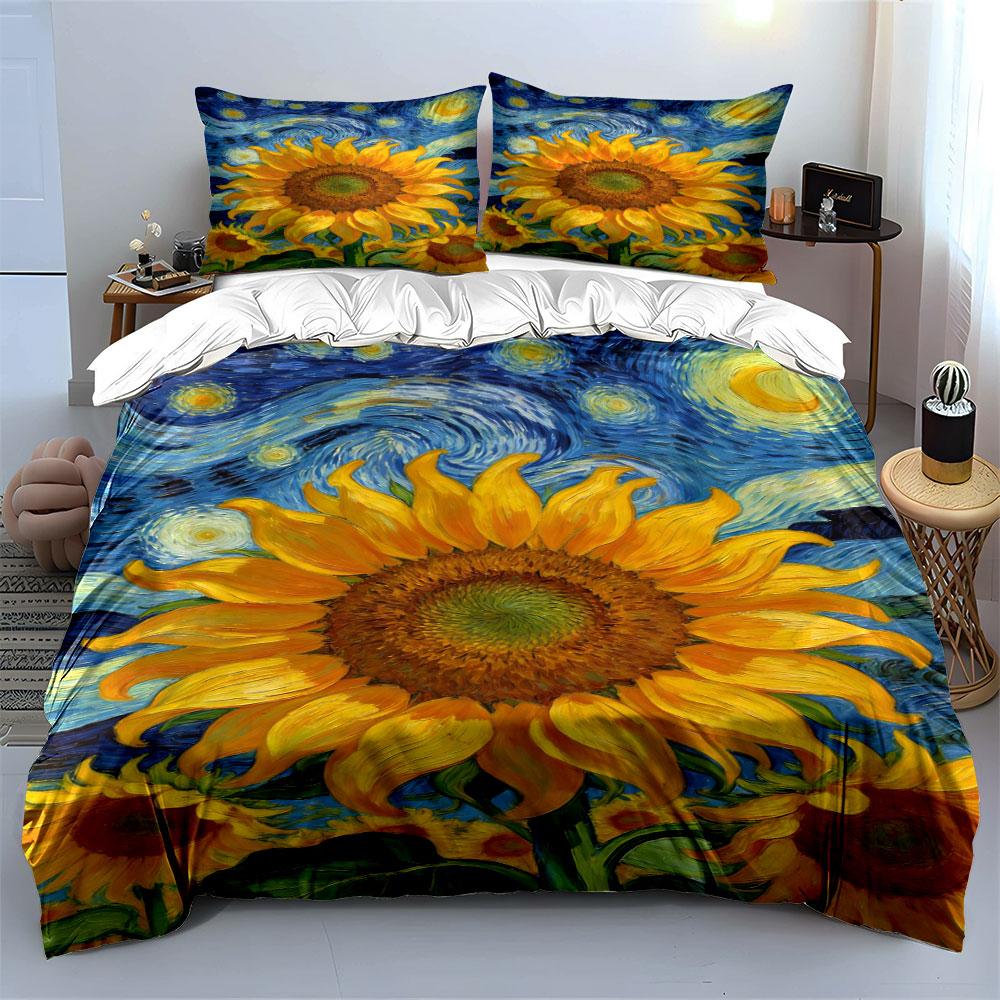 Sunflowers and swirling sky. Bedding sets Duvet cover sets Duvet covers Pillowcases(1 * Duvet Cover 2 * Pillowcases without duvet insert)