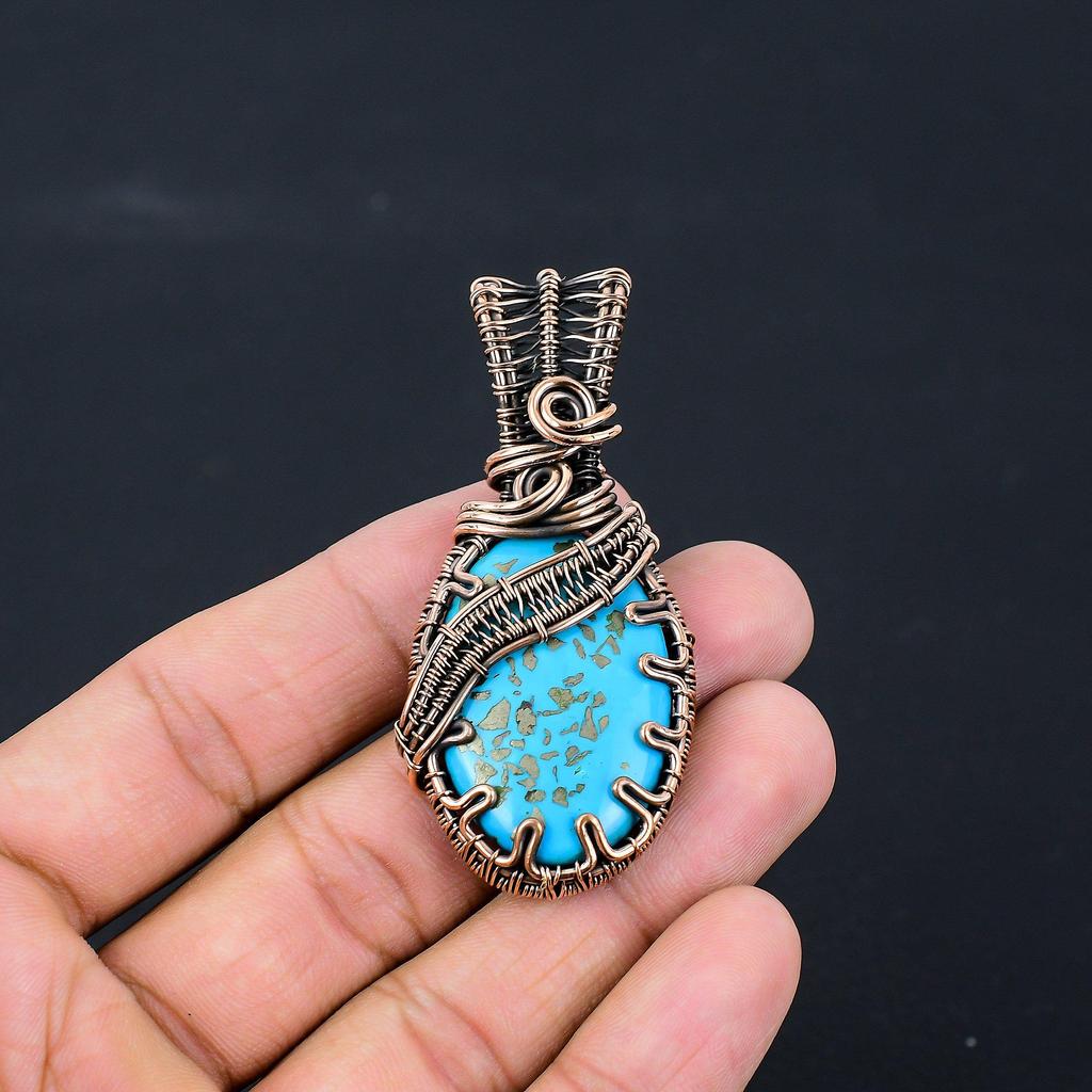 Ювелирные изделия ручной работы с подвеской из чистой медной проволоки из бирюзового камня для нее