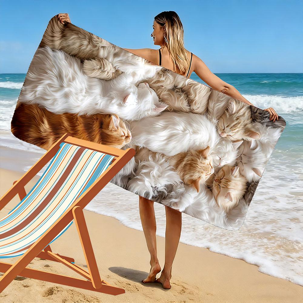 Fluffy Sleeping Cats Design A must-have beach towel for beach travel