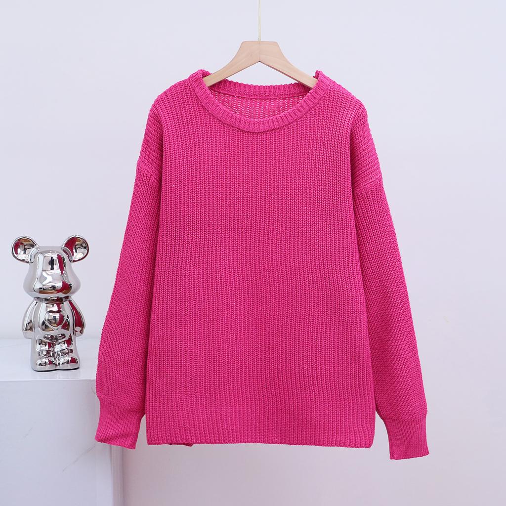 Women's Autumn and Winter Loose Round Neck Solid Colour Long Sleeve Knitted Sweater
