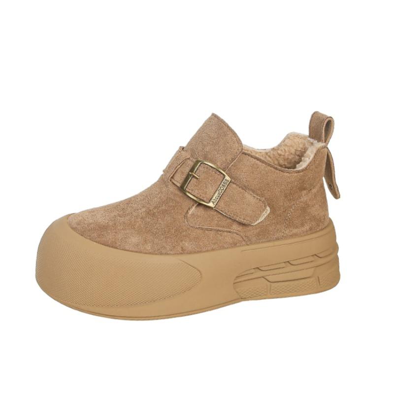 Женские замшевые ботинки на платформе, зимние ботинки на плоской подошве, теплые плюшевые хлопковые туфли, зимние туфли на высоком каблуке, модные повседневные нескользящие удобные ботинки женские