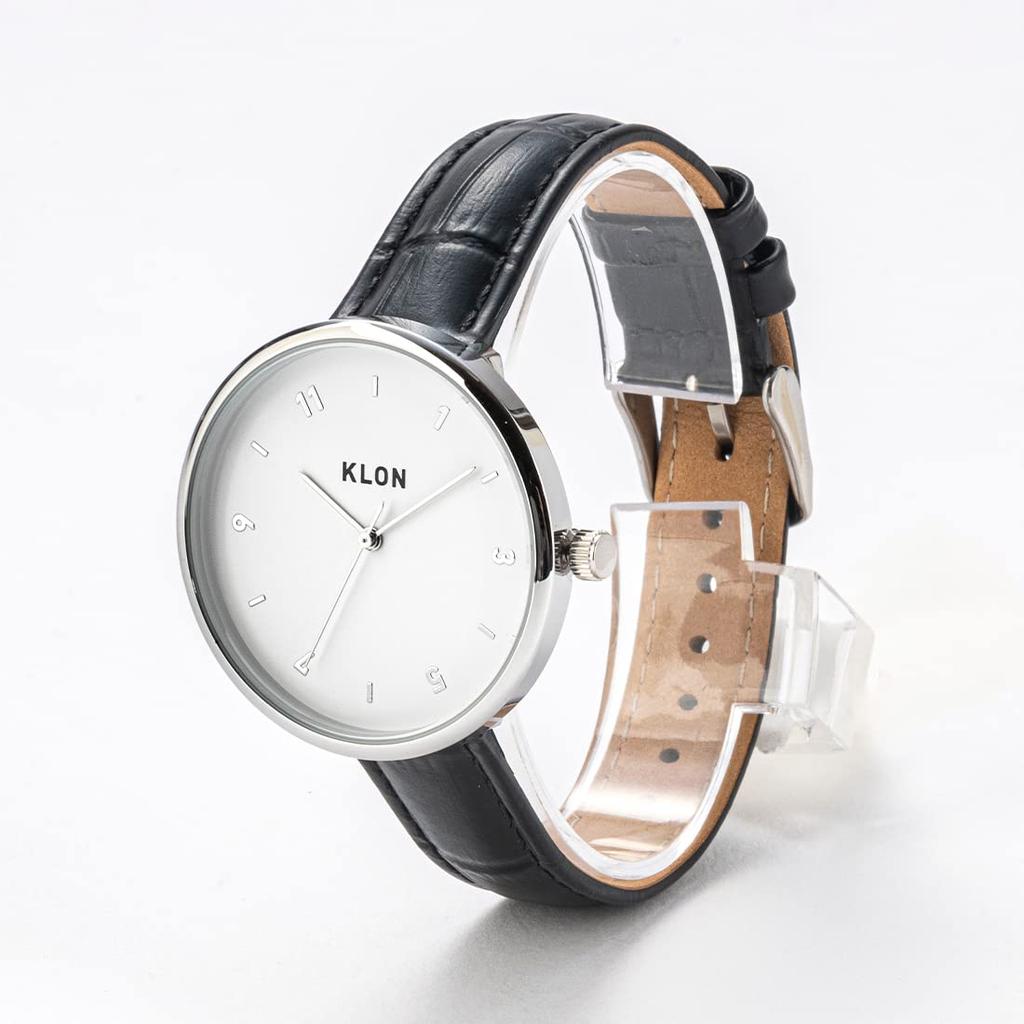 KLON PASS TIME ELFIN ODD 38mm Simple and Stylish for Men and Black Leather 38mm -CROCO- Wristwatch, Women, Croco-Embossed Watch,