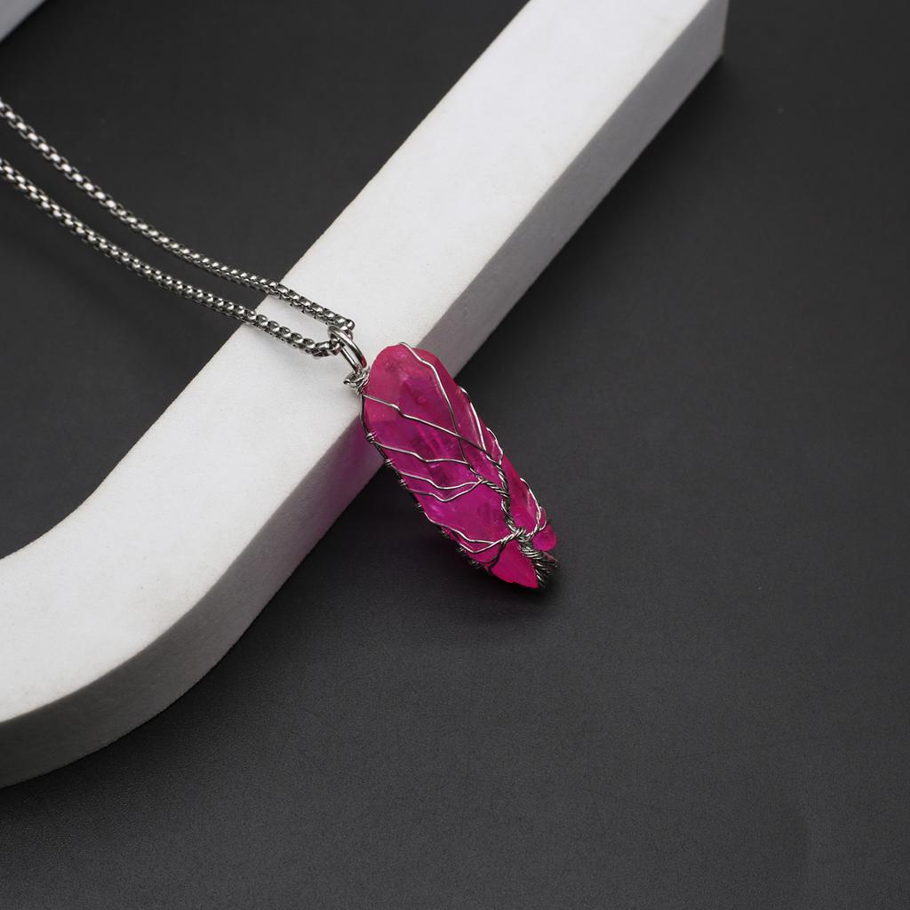 Women Necklace Natural Stone Hexagonal Pyramid Winding Pendant Necklace For Women Birthday Gift Chain 60 CM