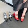 Mary Jane High Heels 2025 Autumn New Double Thin Strap Thick Heel Women's Retro Small Red Shoes Wedding Shoes Square Head Single Shoes