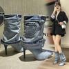 Fashion Shoes for Women 2024 New Blue Denim Women's Modern Boots Sexy Pointed Toe Female High Heels Fashionable and Versatile Stilettos