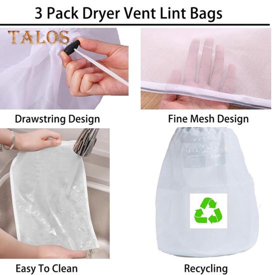 3 шт. мешок для сбора ворса в сушилке, мешок для сбора ворса в сушилке, пылесборник для улавливания ворса в помещении и на улице, ловушка и фильтр для вентиляционного отверстия сушилки без вентиляции, улавливающий ворс и пыль