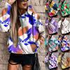 Women's Fashion Casual Loose  Tie-dye Print Stitching Long-sleeved Hooded Kangaroo-pocket Sweater