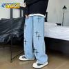 Men's 5XL Y2K Clothes Oversized Black Vintage Baggy Jeans Decals Summer Trousers Wide Leg Denim Pants Streetwear Jeans For Men Print Hip Hop