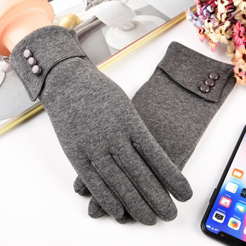 Сплошные цветные перчатки с пряжкой и декором, простые эластичные нескользящие перчатки с сенсорным экраном, зимние теплые морозостойкие женские перчатки