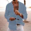 QICED Shirt Men's Solid Colour Loose Single-breasted Lapel Cotton Linen Long-sleeved Blouse Shirt
