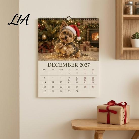 Monthly Planner Yorkshire Terrier Wall Calendar, 2027 Hanging with Metal Office Supplies Double Coil Binding for Home Organization And Time Management