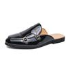 Summer Half Shoes for Men Black Slippers Patent Leather Casual Driving Shoes Buckle Loafer Lightweight Flats Sandals Big Size 46