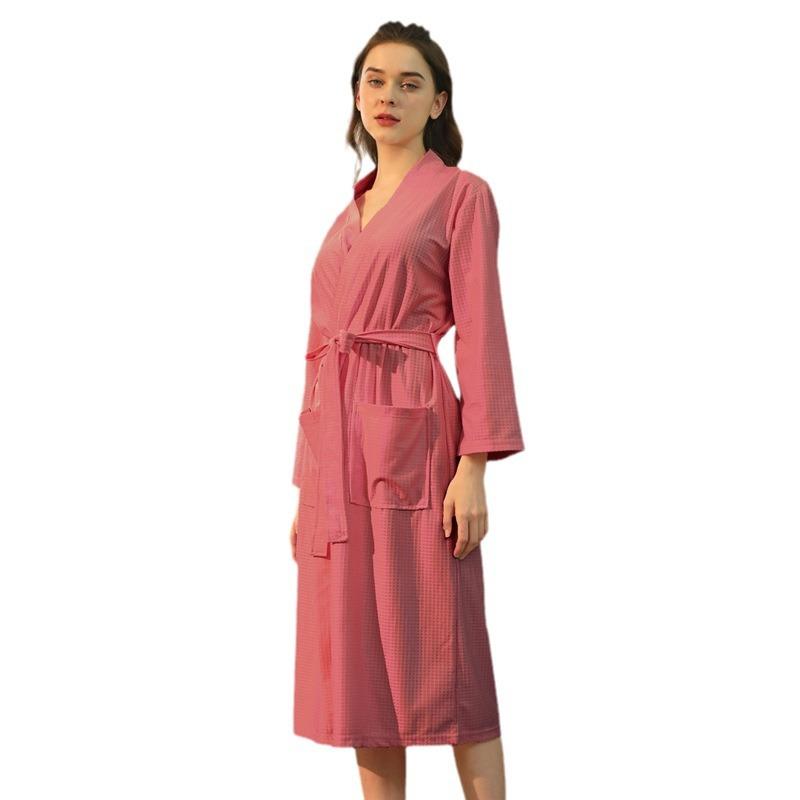 Men's Spring Summer Thin Bathrobe Couple's Lace Up Sleepwear Quick-dry Hotel Spa Robe with Pockets