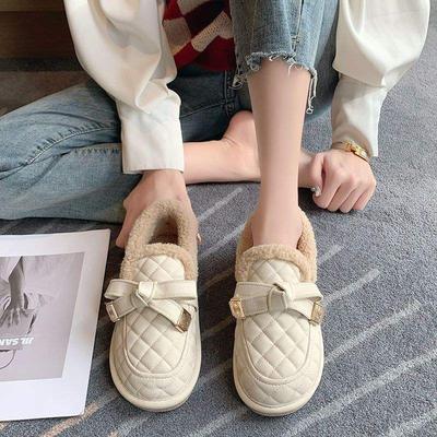 Обувь Мао Мао женская носит теплую хлопковую обувь зимой, обувь Доудоу 2025 модный ромбовидный узор плоская подошва бархат для дома