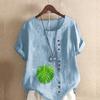 Women's Fashion Round Neck Short Sleeve T-shirt Casual Cotton Linen Graphic Shirt Leisure Green Leaf Prined Summer Blouse Tops