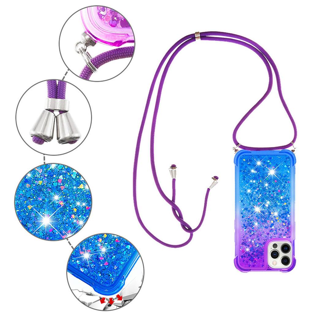 Плечевой ремень для девочек, прозрачный градиент, жидкий зыбучий песок, блестящие любовные блестки, чехол для телефона через плечо для iPhone, Samsung, Xiaomi, Huawei, силиконовый чехол-бампер