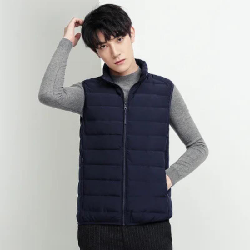 Жилет мужской с высоким пухом, осенний, новый корейский стиль, модный, простой, белый, однотонный, с воротником-стойкой