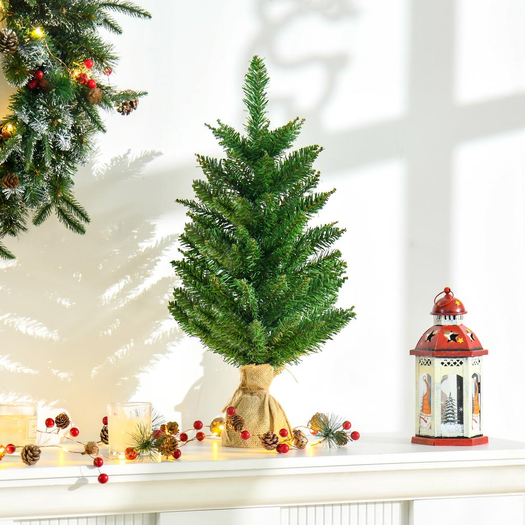 Mini Christmas tree with artificial snow, 60 cm high, with cement stand, multicoloured