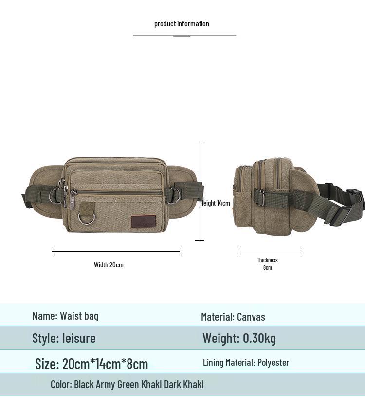 Стильная унисекс поясная сумка из канваса - Большая вместимость, износостойкая, многофункциональная для повседневного спорта