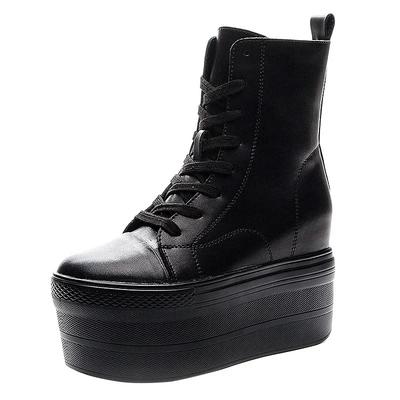 Модные осенние ботинки из натуральной кожи на платформе и танкетке с супер толстой подошвой 10 см и скрытым каблуком, на молнии, зимние ботильоны до щиколотки, теплые