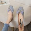 Fairy Style Bowknot Pearl Rhinestone Square Buckle Single Shoes  Summer New Satin Shallow Mouth Pregnant Women Flat Scoop Shoes Women