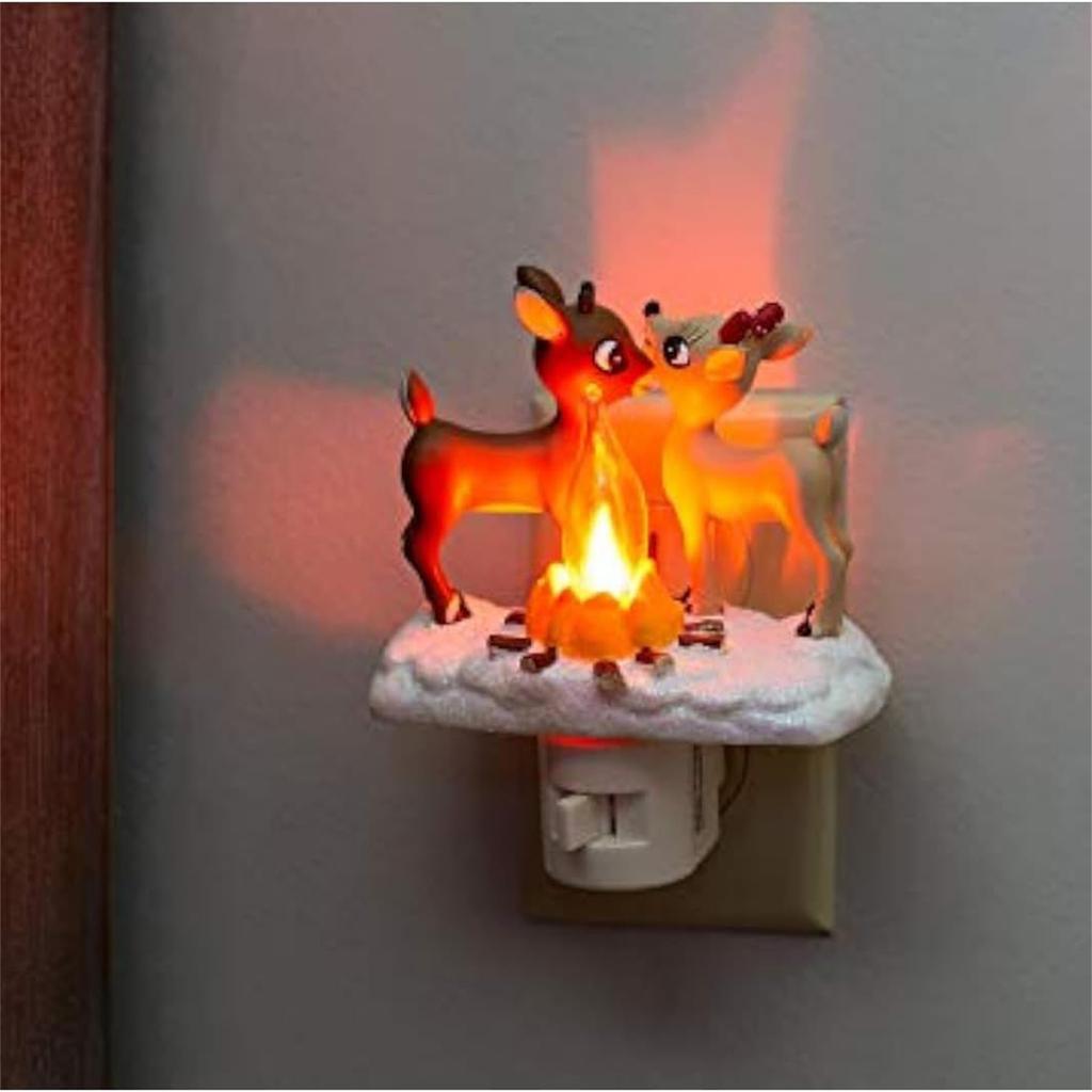 Рождественский мерцающий ночник, Рождественский мерцающий ночник с Сантой, Рождественский ночник с мерцающим пламенем гнома